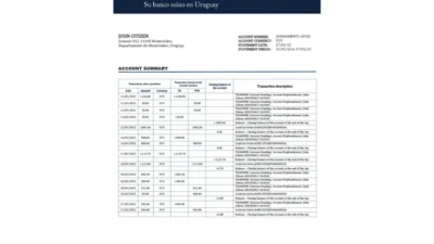 Uruguay Banque Heritage bank statement template