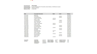 Ecuador Banco Interamericano de Desarrollo BID bank statement template