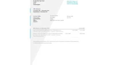 United Kingdom Wise bank statement template in Word and PDF format