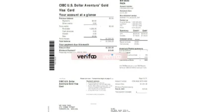 CIBC Bank Gold Visa Card Statement Template