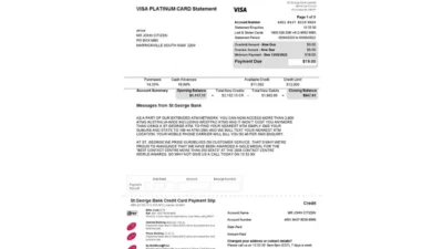 USA St. George Bank Visa Card Statement Word And PDF Template (3 Pages)