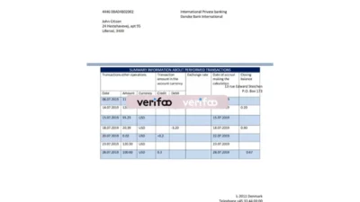 Denmark Danskebank Bank Statement Word And PDF Template