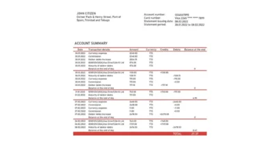 Trinidad And Tobago First Citizens Bank Statement Template