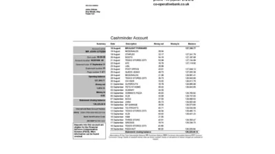 United Kingdom The Co-operative Bank Statement Template