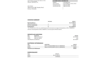 Venezuela BBVA Bank Statement Template