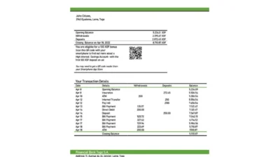 Togo Financial Bank Statement Template