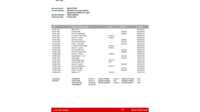 MUFG bank statement Template