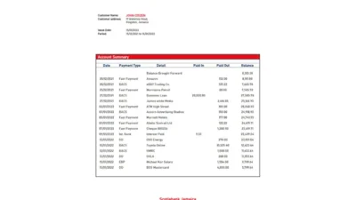 Jamaica Scotiabank bank statement Excel and PDF And Excel template