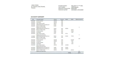 Panama Banistmo bank statement template