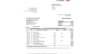 Ireland HSBC Bank Statement Template
