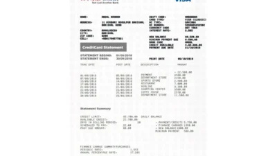 Bangladesh NRB Bank Visa Credit Card Statement