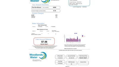 USA Woodlands Water Utility Bill Word And PDF Template
