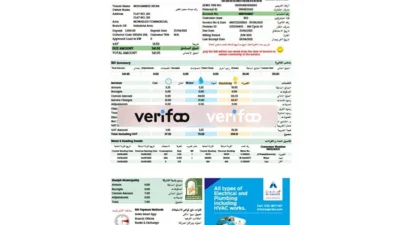 UAE SEWA Tax Invoice in Word and PDF Format