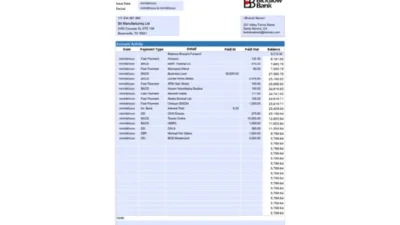 USA Bickslow Bank Account Statement Template in word and pdf format