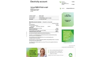 Australia EnergyAustralia Electricity Bill Word And PDF Template