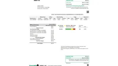USA Massachusetts Energy Plus Electricity Utility Bill Word And PDF Template
