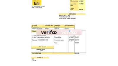 Italy Eni Gas Utility Business Bill Template in word and pdf format