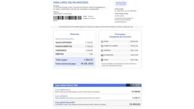 Ecuador Diners Club International Credit Card Statement Word And PDF Template