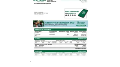 United States Veridian Credit Union Bank Account Statement Template V2025
