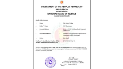 Bangladesh Income Tax Certificate Template in word and pdf format