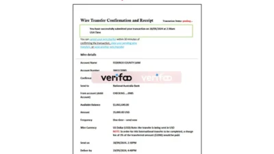 Bank of America Wire Transfer Confirmation and Receipt Template