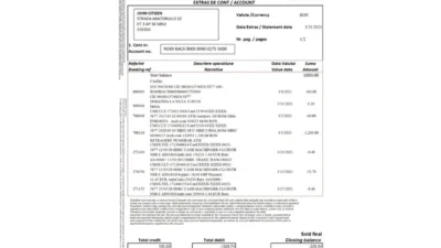 Romania UniCredit Bank Statement Template (2 pages)