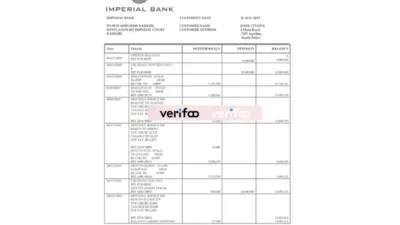 South Africa Imperial Bank Statement Template
