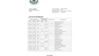South Sudan Ivory Bank Bank Statement Template
