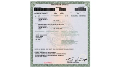 Misouri Car Title PDF Template