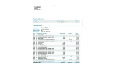 New Zealand ANZ Bank Account Statement Word And PDF Template (2 pages)