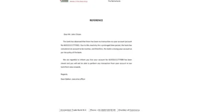 Netherlands Amsterdam Trade Bank Reference Letter Template
