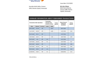Venezuela Mercantil Bank Statement Template