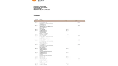 USA One Florida Bank Statement Word And PDF Template