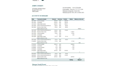 Saudi Arabia Banque Saudi Fransi bank Statement Template