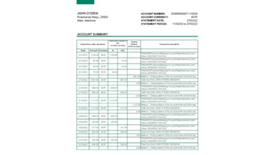 Maldives HBL Bank Statement Excel And PDF Template
