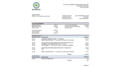 Salvador Bandesal Bank Statement Template