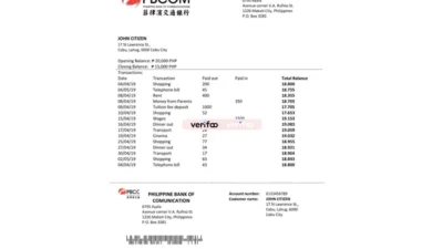 Philippines Bank of Communications Fake bank statement template