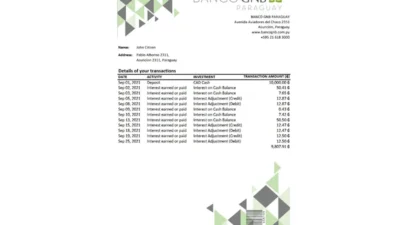 Paraguay Banco Continental S.A.E.C.A. bank statement easy to fill template