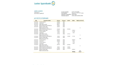 Norway Luster Sparebank bank statement easy to fill template