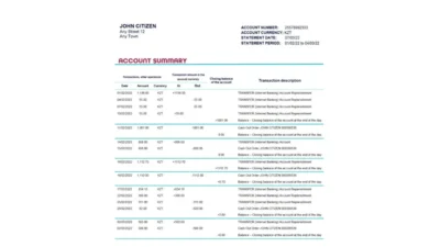 Kazakhstan Forte bank statement template in Word and PDF format