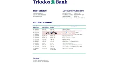 Netherlands Triodos Bank statement template