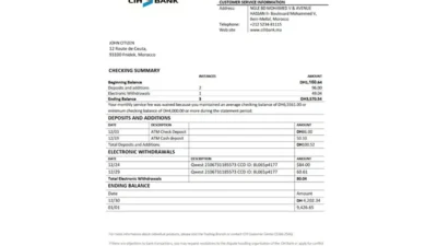 Morocco CIH bank proof of address statement template