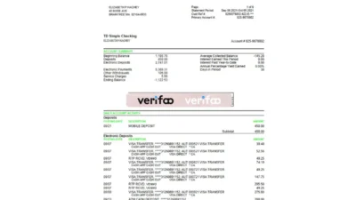 TD Bank Simple Checking Statement Template
