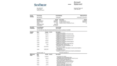 SunTrust Bank Statement