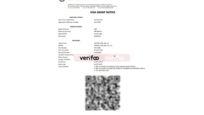 South Africa E-visa Template in Word And PDF Format