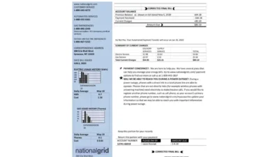 USA New York National Grid Utility Bill Word And PDF Template