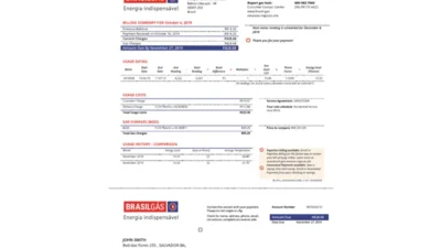 Brazil Gas Utility Bill Word And PDF Template