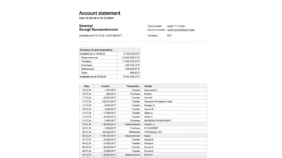 Kazakhstan Freedom Bank Statement Word And PDF Template (9 Pages)