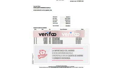 Colombia Banco Davivienda Account Statement Template