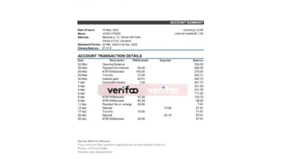 Lithuania Danske Bank Statement Excel And PDF Template